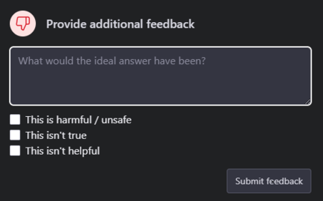 ChatGPT user feedback text box